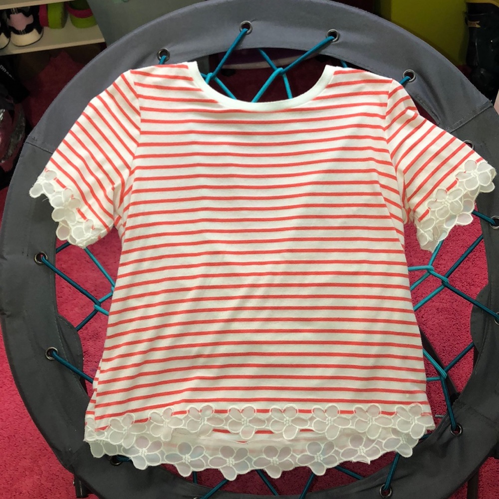 Pink and White striped shirt.